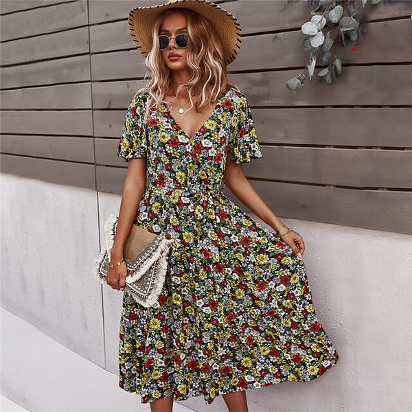 2022 Spring New Bohemian Floral Dress Bohemian Style Maxi-Dresses » Original Earthwear 5