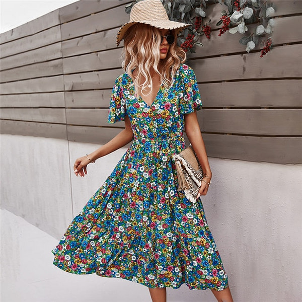 2022 Spring New Bohemian Floral Dress Bohemian Style Maxi-Dresses » Original Earthwear 3
