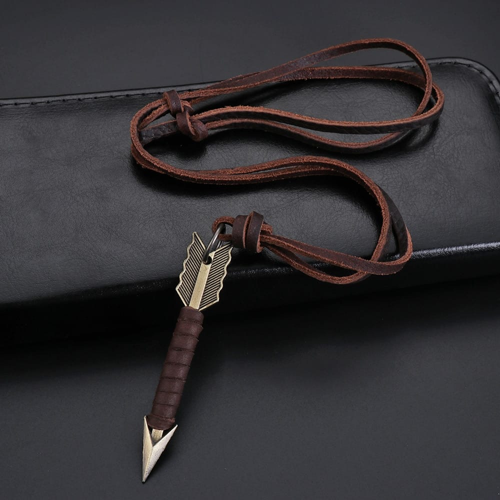 Handmade Leather Arrow Pendant Necklace