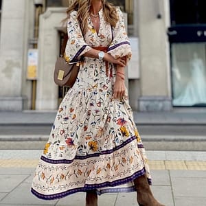 Floral Print Bohemian Long Dress Bohemian Style Maxi-Dresses » Original Earthwear