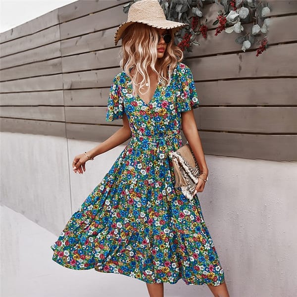 2022 Spring New Bohemian Floral Dress Bohemian Style Maxi-Dresses » Original Earthwear